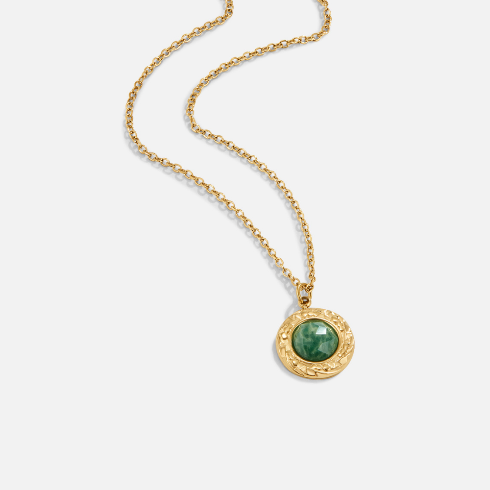 Gouden Green Aventurine Coin Ketting