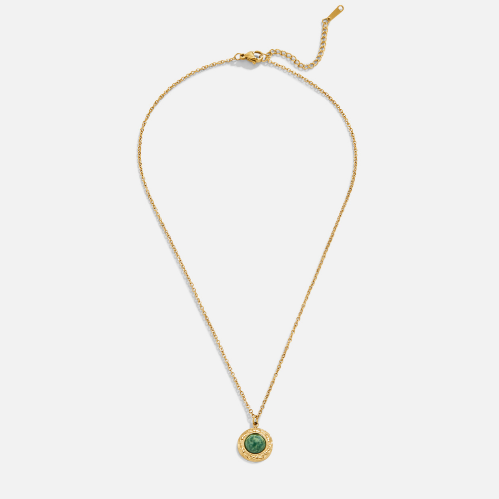 Gouden Green Aventurine Coin Ketting
