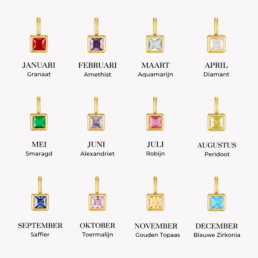 Vierkante Geboortesteen Ketting