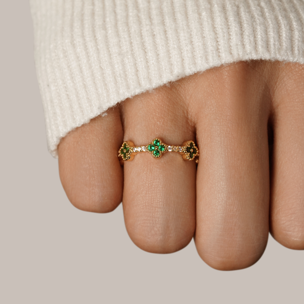 Four Leaf Clover Kristallen Ring Secundaire afbeelding