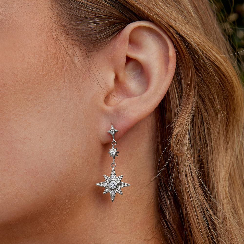 Zilveren Kristallen Moon & Star Oorbellen