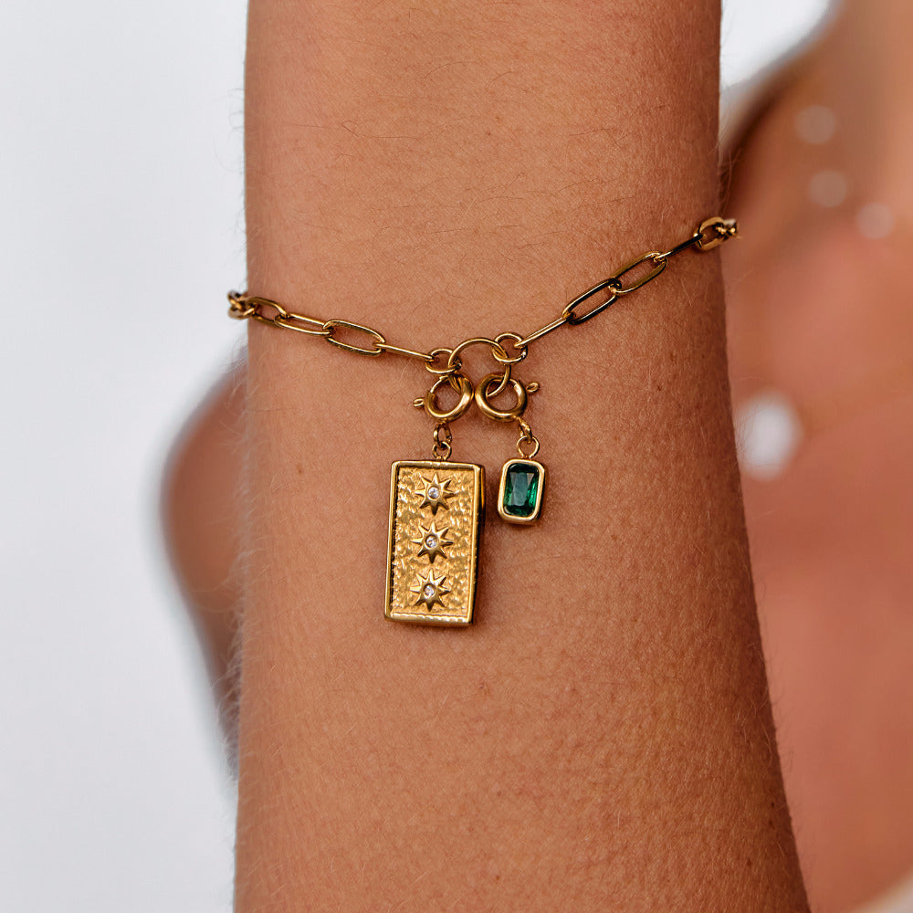 Gouden Green Emerald Kristallen Charm Secundaire afbeelding