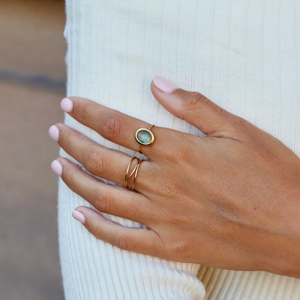 Aquamarine Kristallen Gouden Ring Secundaire afbeelding