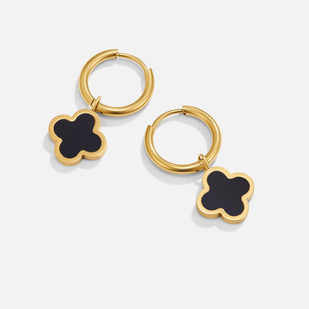 Zwarte Clover Ronde Oorbellen
