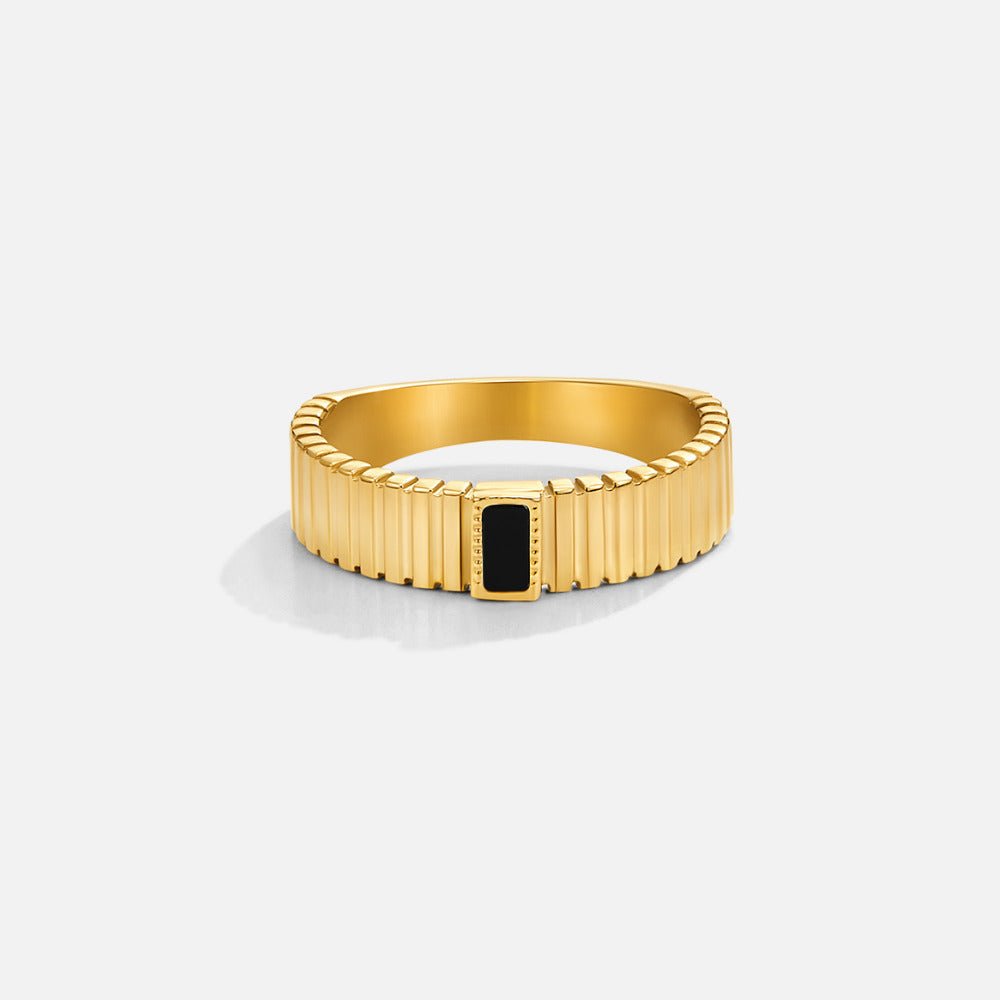 Zwarte Kristallen Ribbed Ring