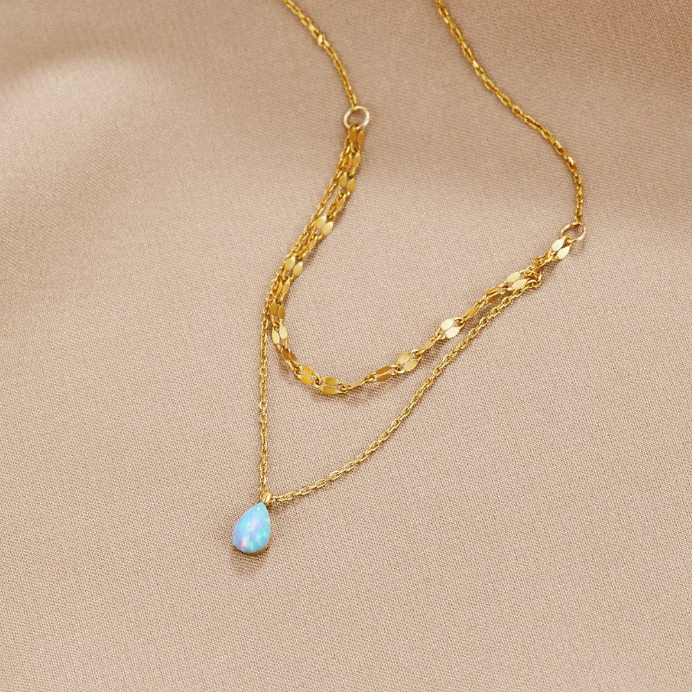 Blauwe Opaal Teardrop Gelaagde Ketting