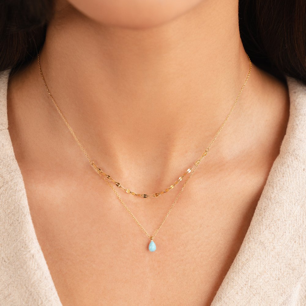 Blauwe Opaal Teardrop Gelaagde Ketting