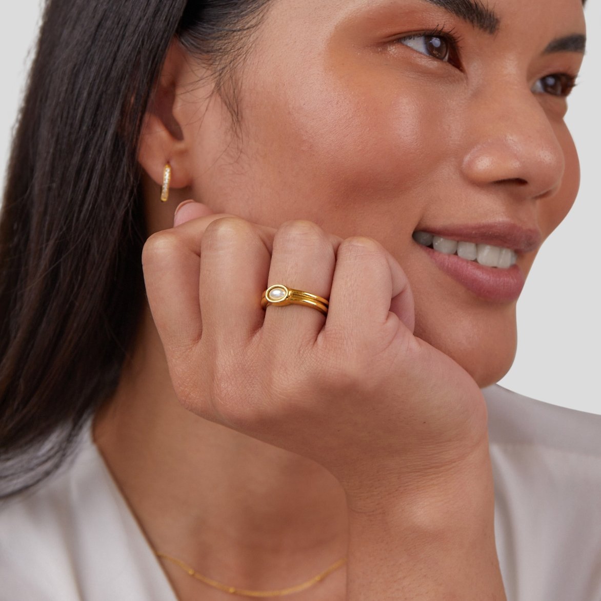 Chunky Parel 18K Gouden Ring
