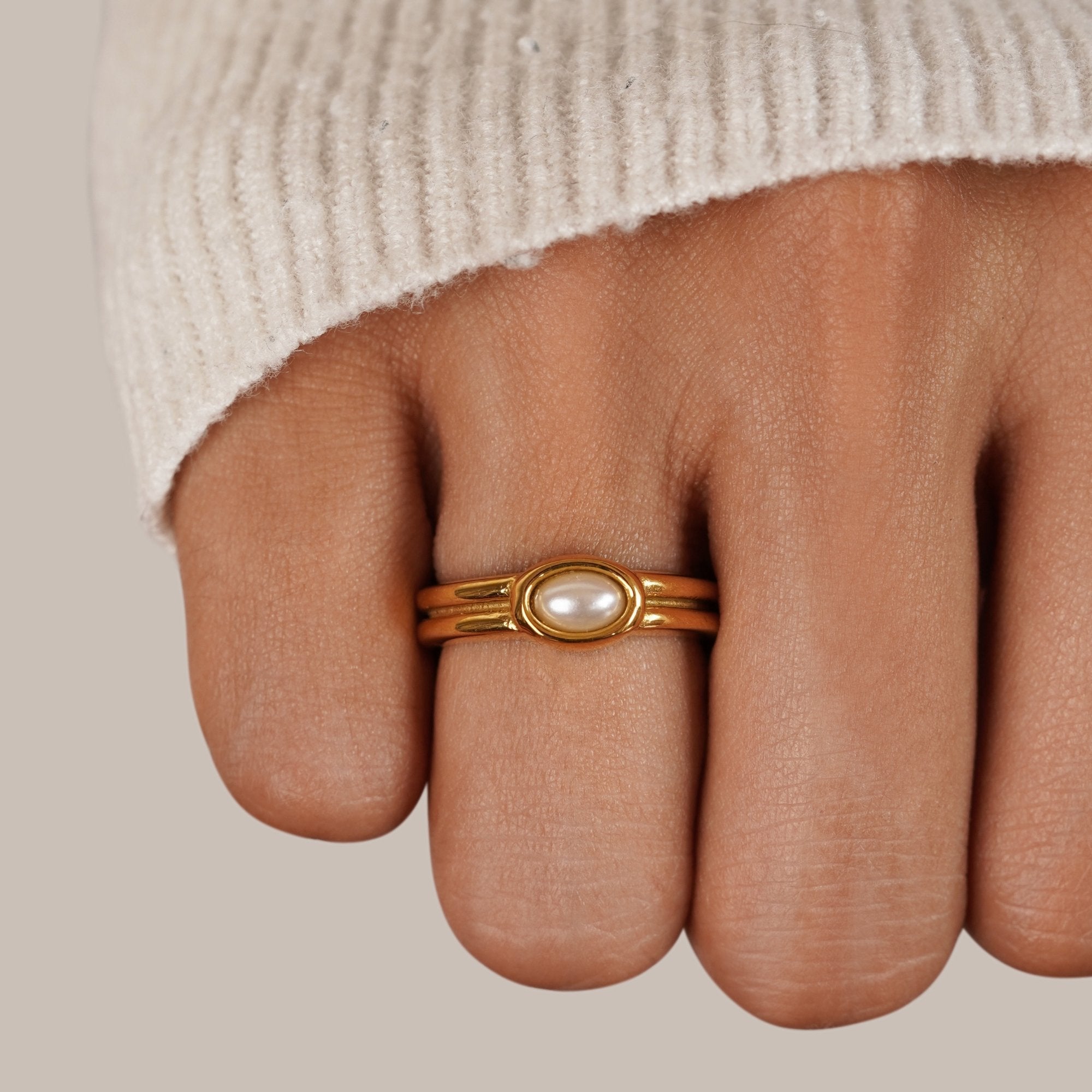 Chunky Parel 18K Gouden Ring Secundaire afbeelding