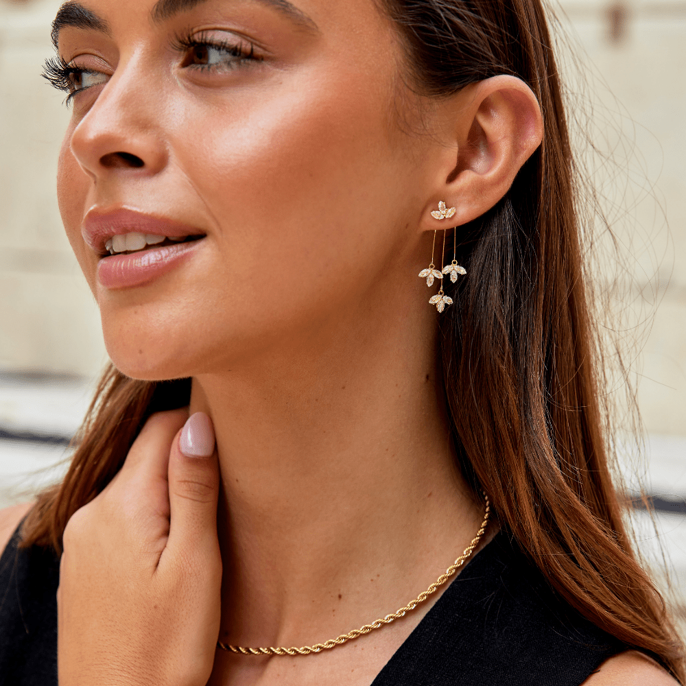 Gouden Kristallen Lotus Waterfall Oorbellen