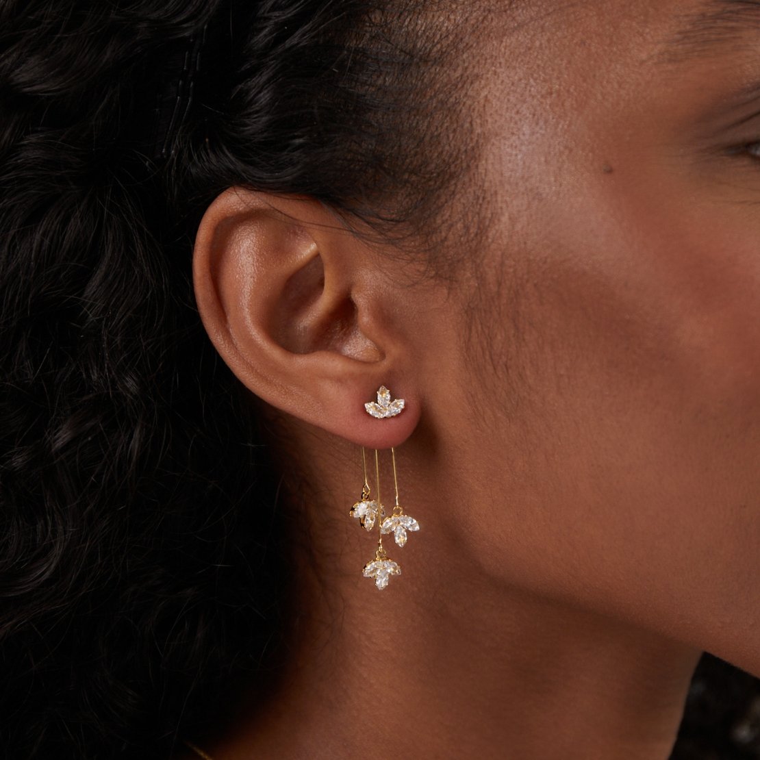 Gouden Kristallen Lotus Waterfall Oorbellen Secundaire afbeelding