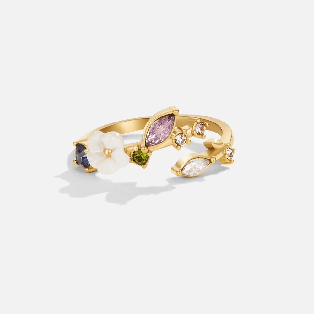 Kristallen Witte Bloesem Ring Goud