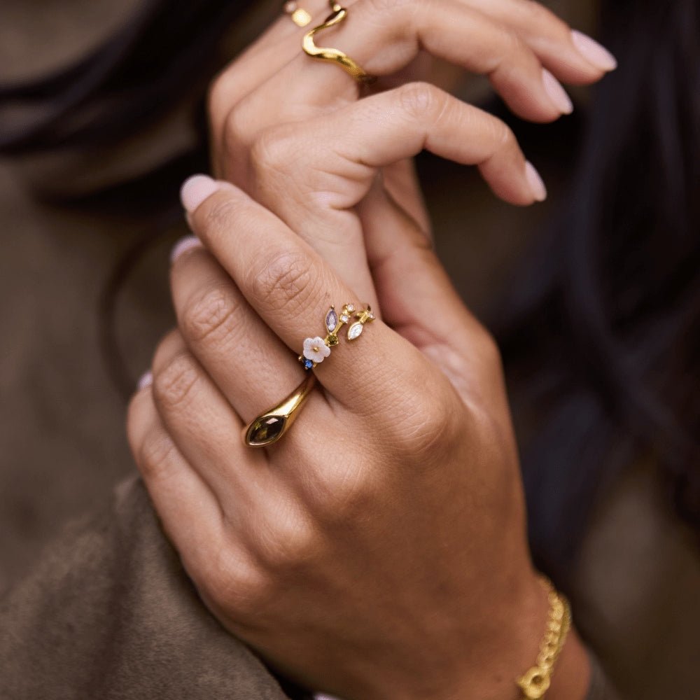 Kristallen Witte Bloesem Ring Goud Secundaire afbeelding