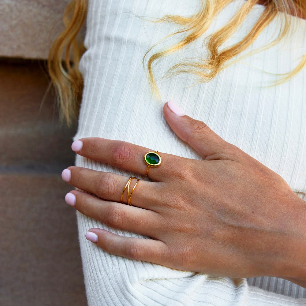 Emerald Green Kristallen Gouden Ring Secundaire afbeelding