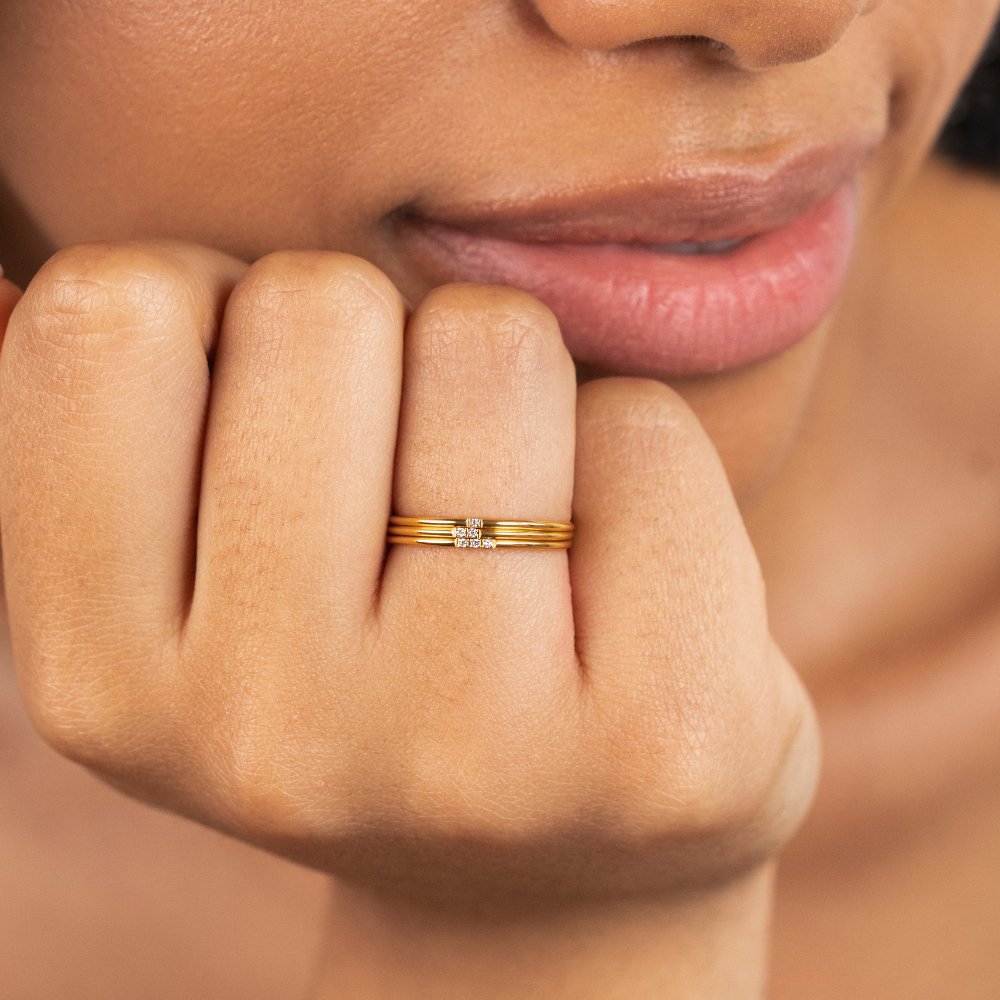 Eula Gouden & Kristallen Band Ring Set Secundaire afbeelding
