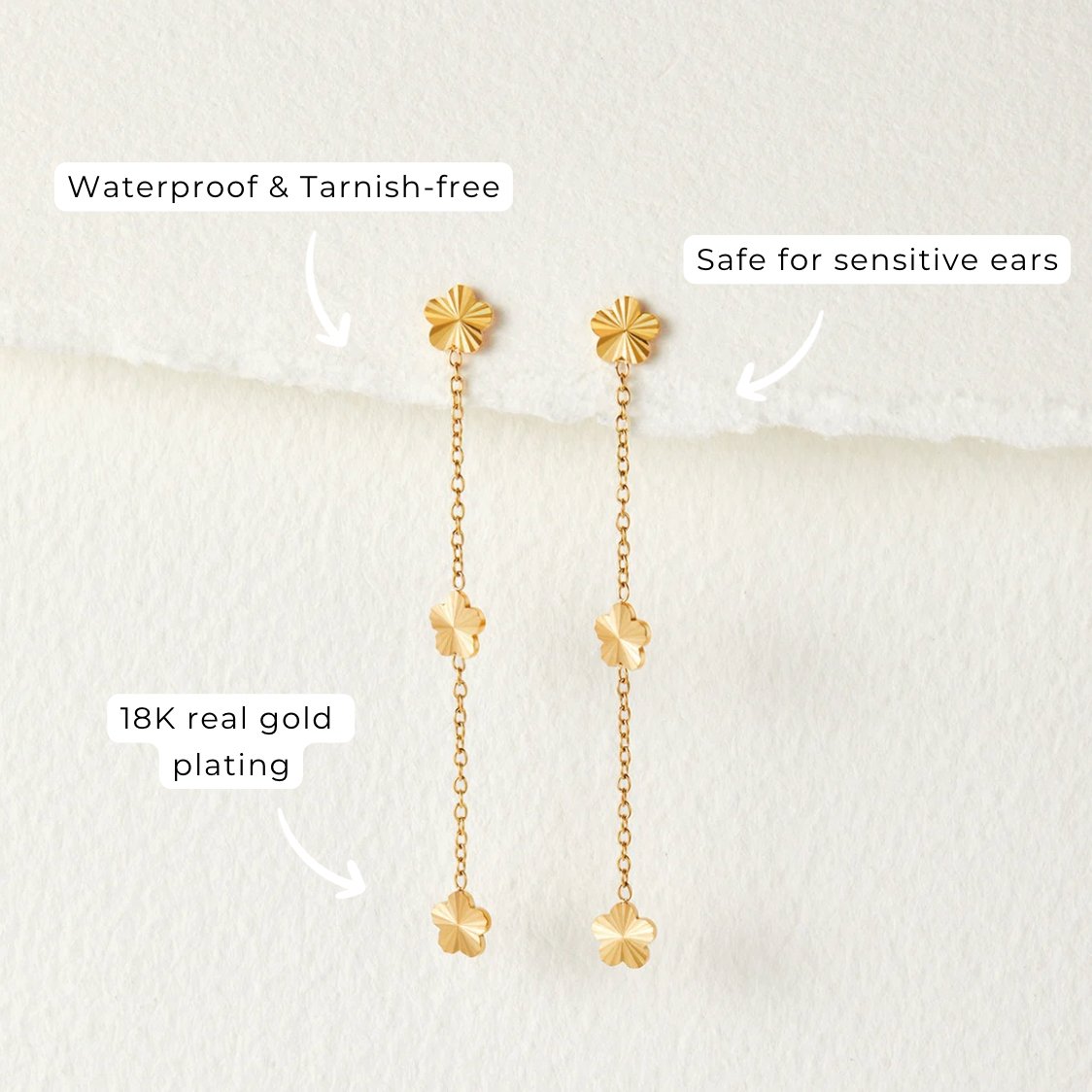 Gouden Flower Power Petal Drop Oorbellen