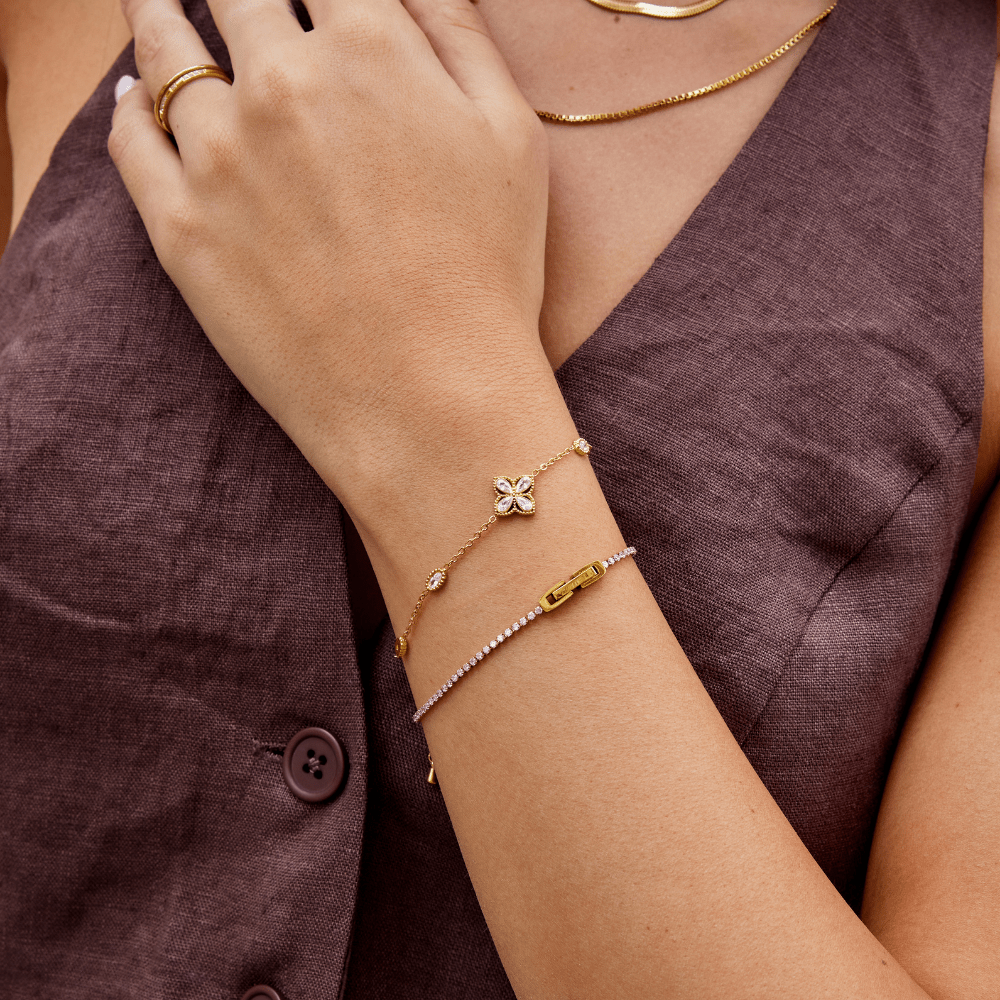 Gouden Four Leaf Clover Kristallen Armband
