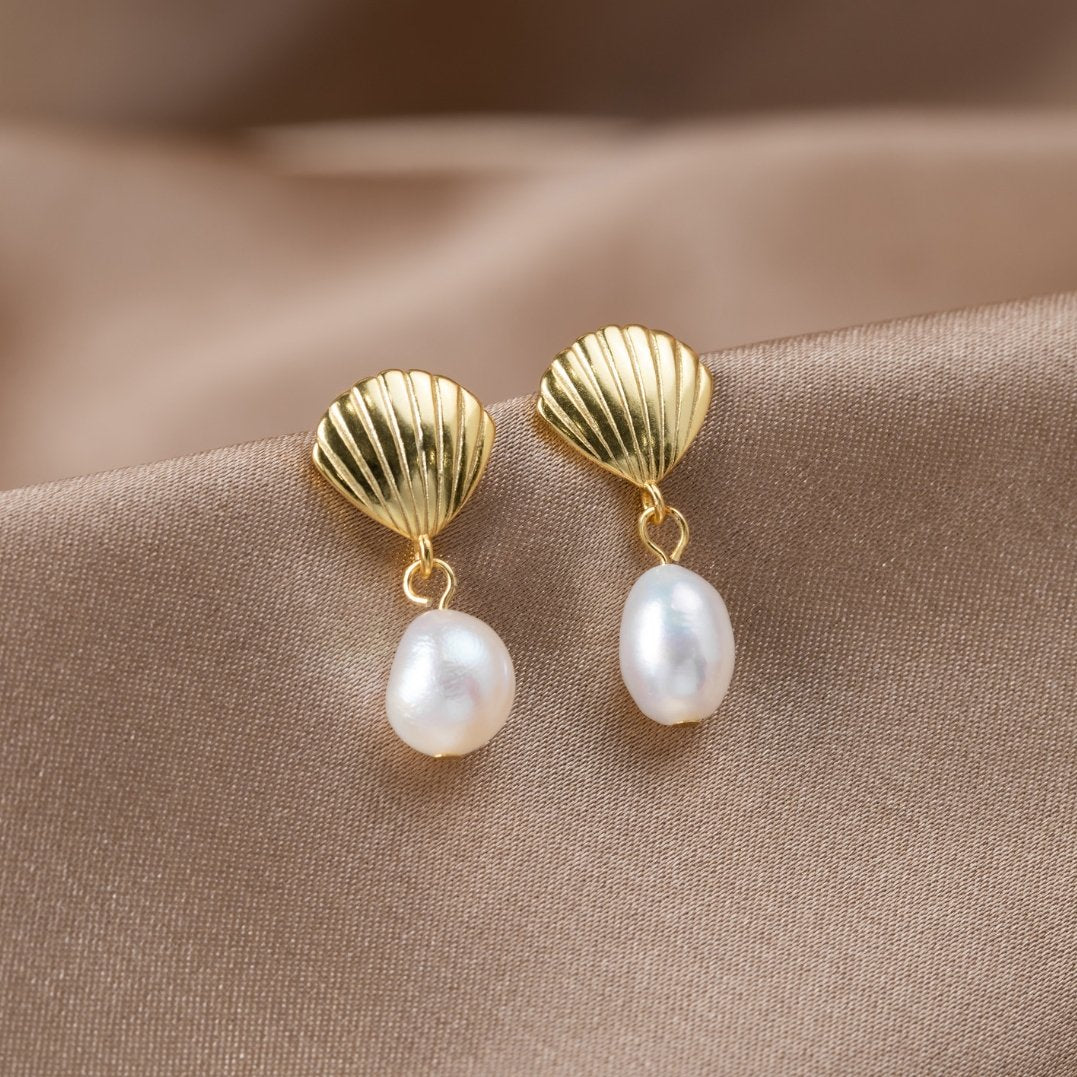 Gouden Freshwater Parel & Shell Oorbellen