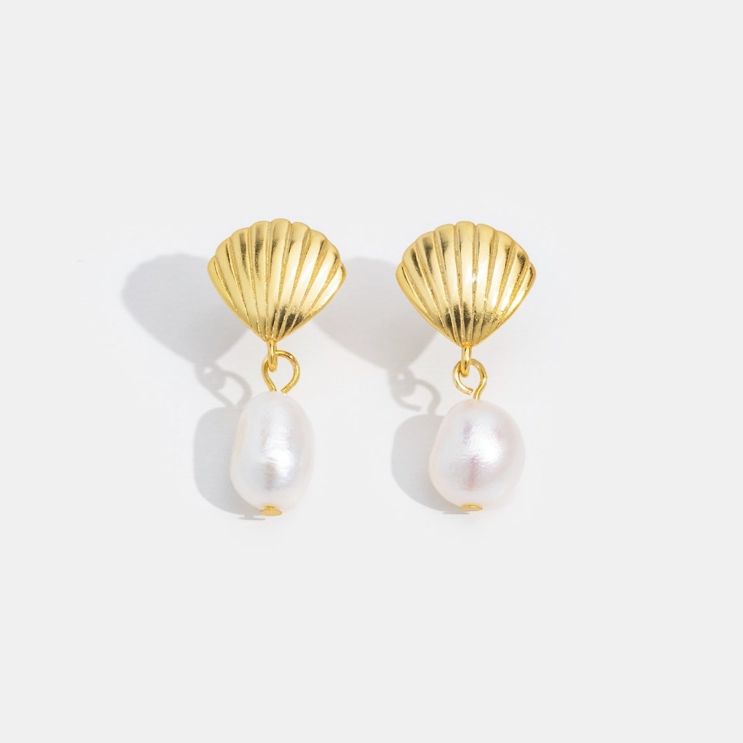 Gouden Freshwater Parel & Shell Oorbellen
