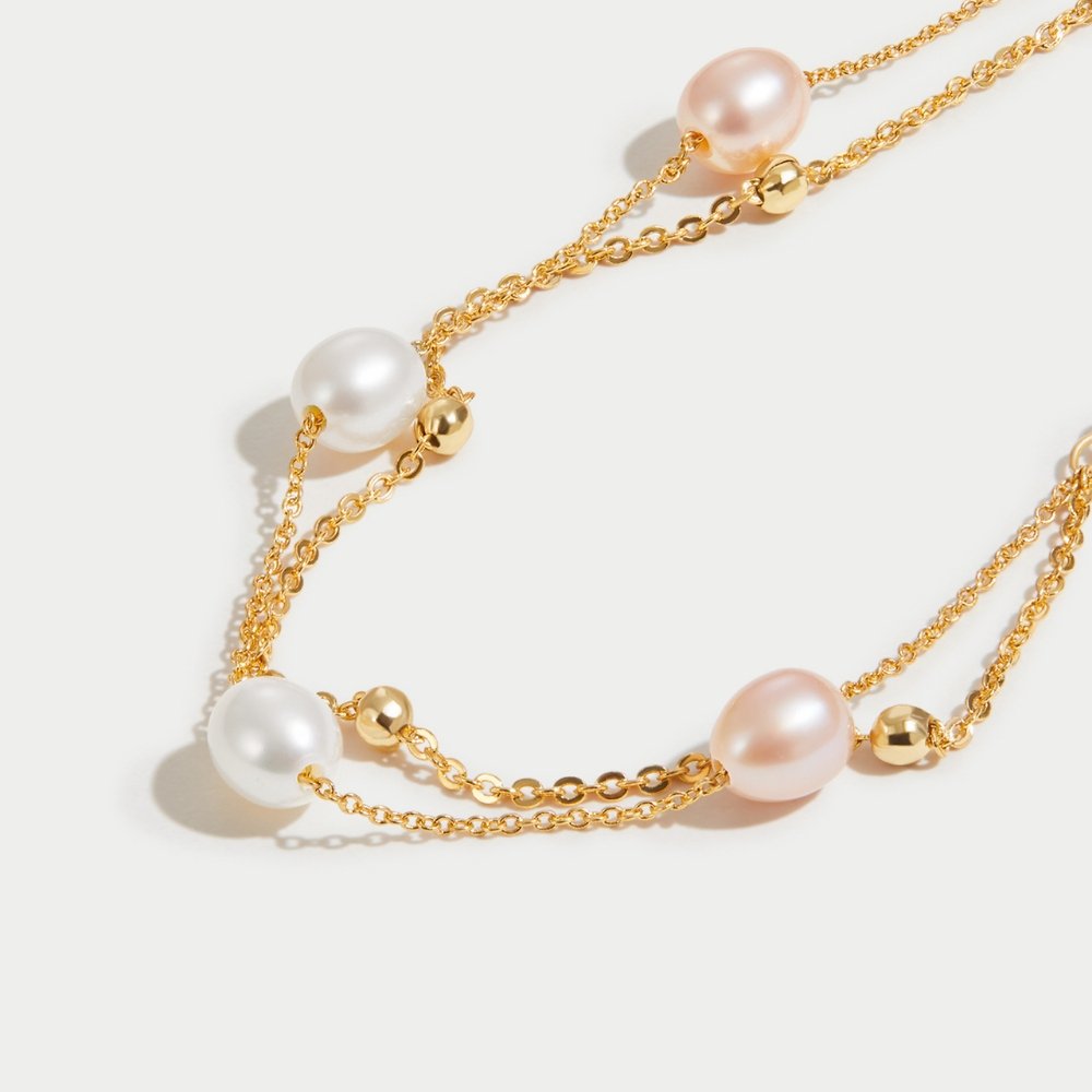 Gouden Freshwater Parel Gelaagde Armband