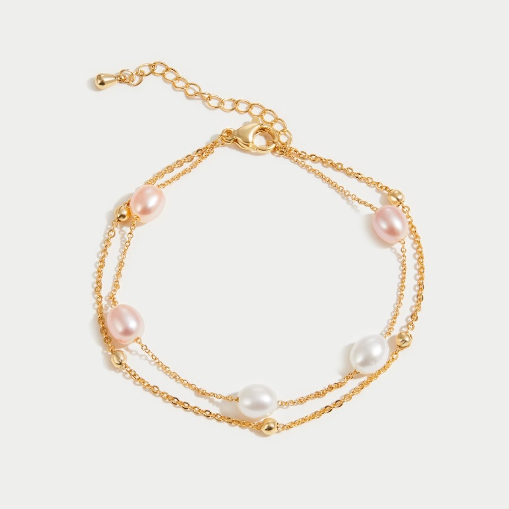 Gouden Freshwater Parel Gelaagde Armband