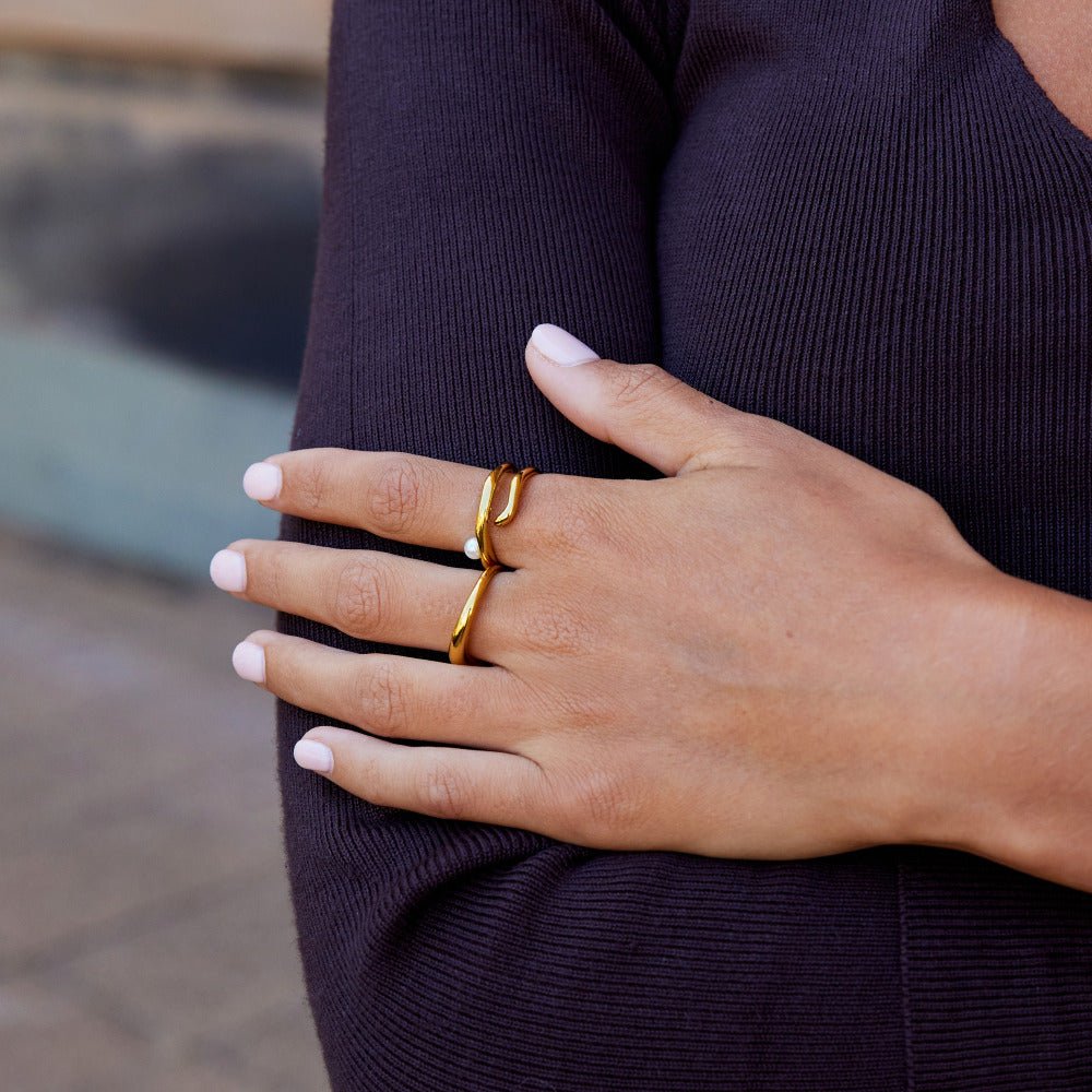 Geometrische Gouden & Parel Ring