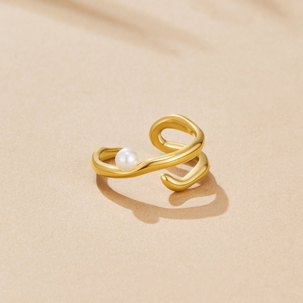 Geometrische Gouden & Parel Ring Hoofdafbeelding