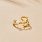 Geometrische Gouden & Parel Ring