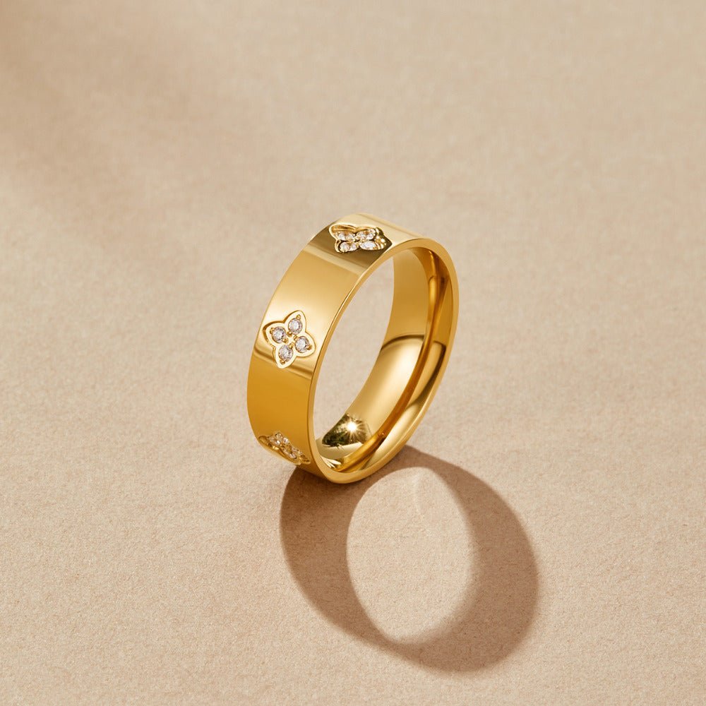 Gouden Kristallen Klavertjes Ring