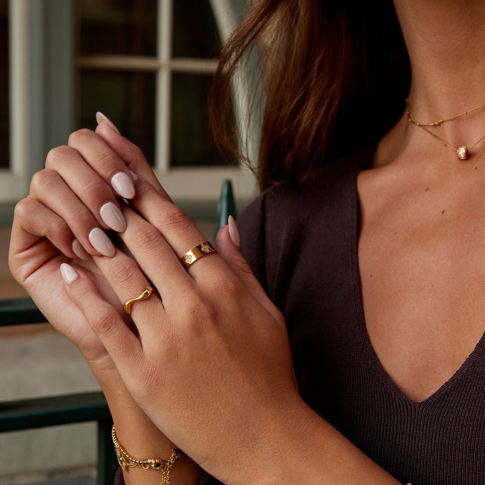 Gouden Kristallen Klavertjes Ring