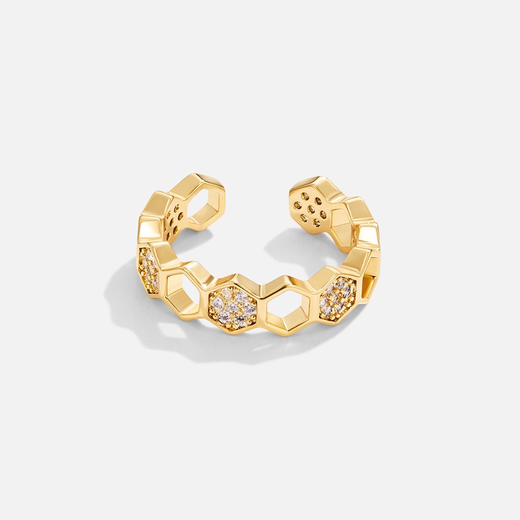 Gouden & Kristallen Honeycomb Ring