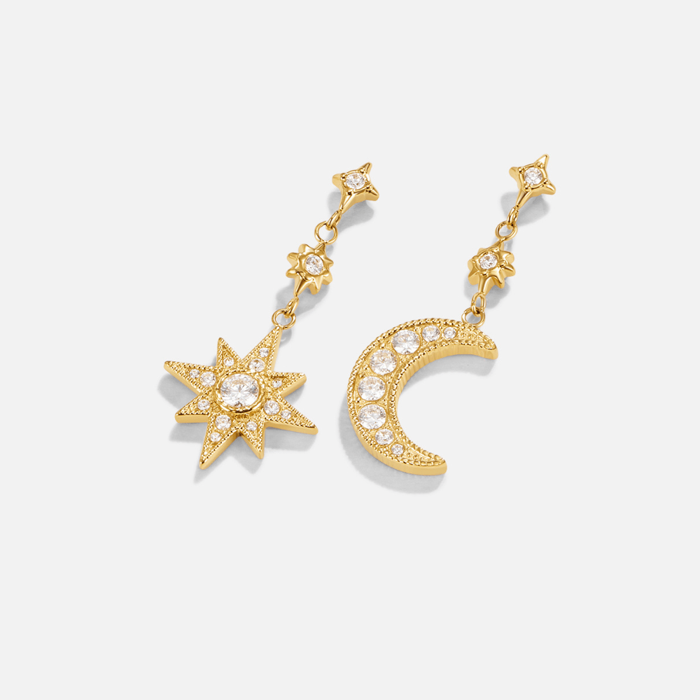 Gouden Kristallen Moon & Star Oorbellen