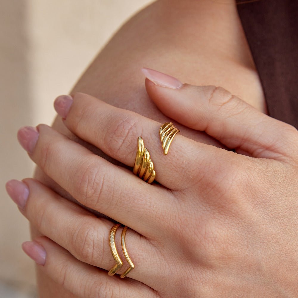 Gouden Angel Wing Wikkel Ring Secundaire afbeelding