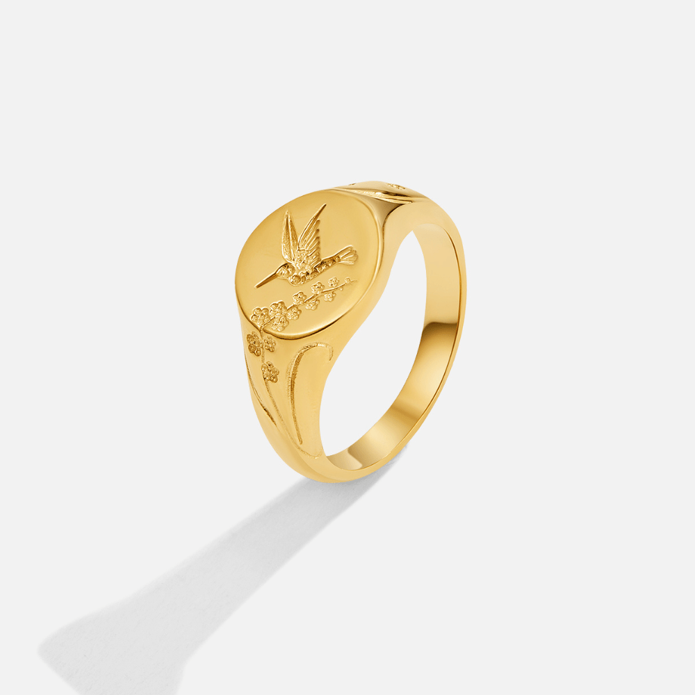 Gouden Hummingbird Signet Ring