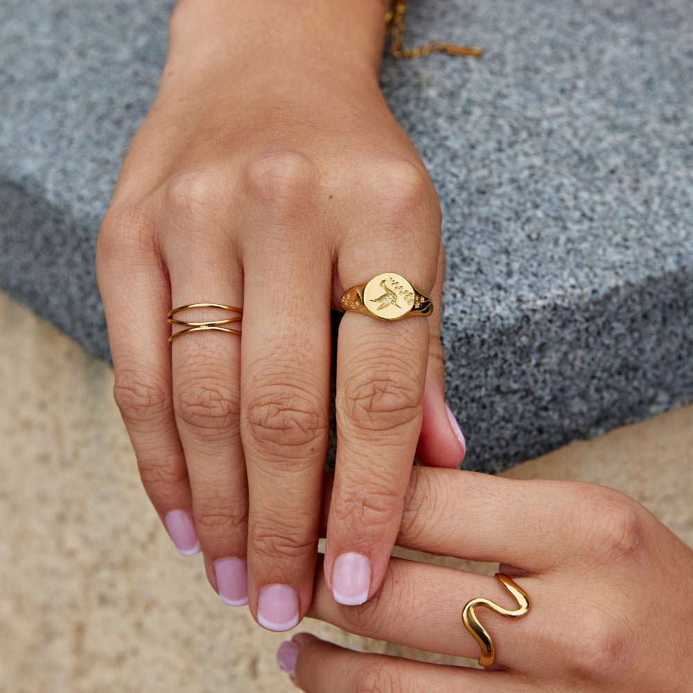 Gouden Hummingbird Signet Ring