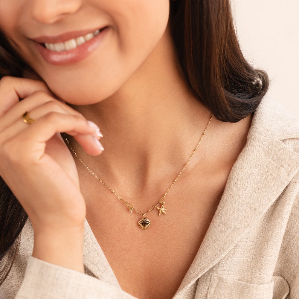 Gouden Seashell & Starfish Ketting