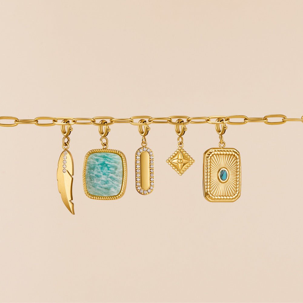 Gouden Green Amazonite Stone Charm