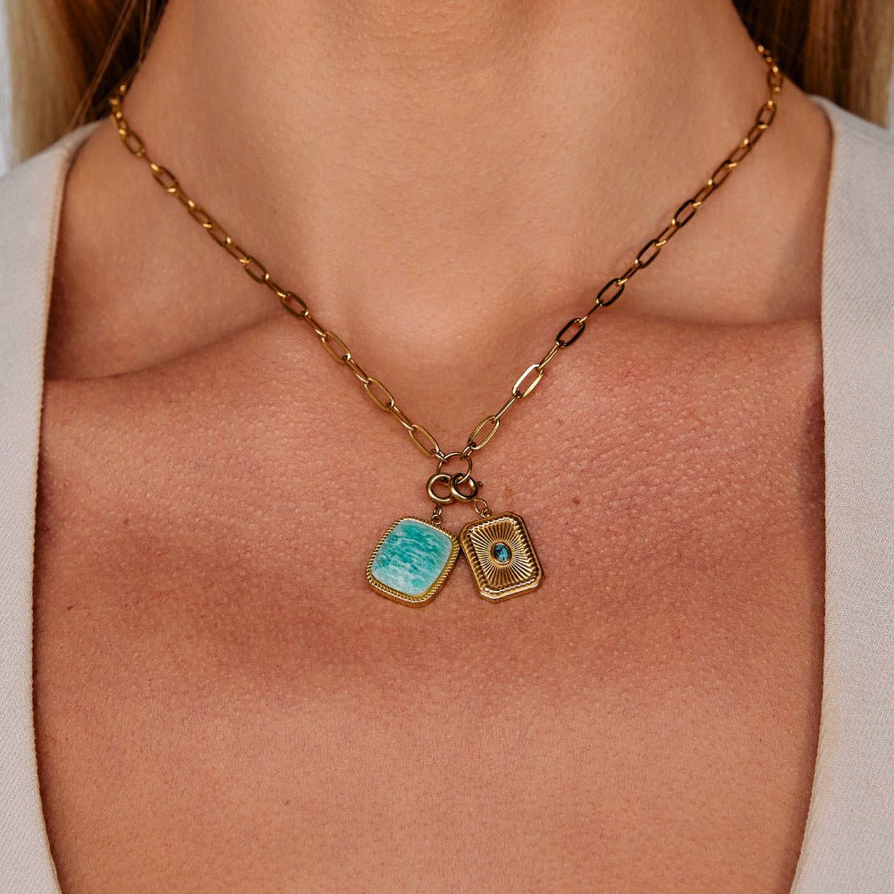 Gouden Green Amazonite Stone Charm Secundaire afbeelding