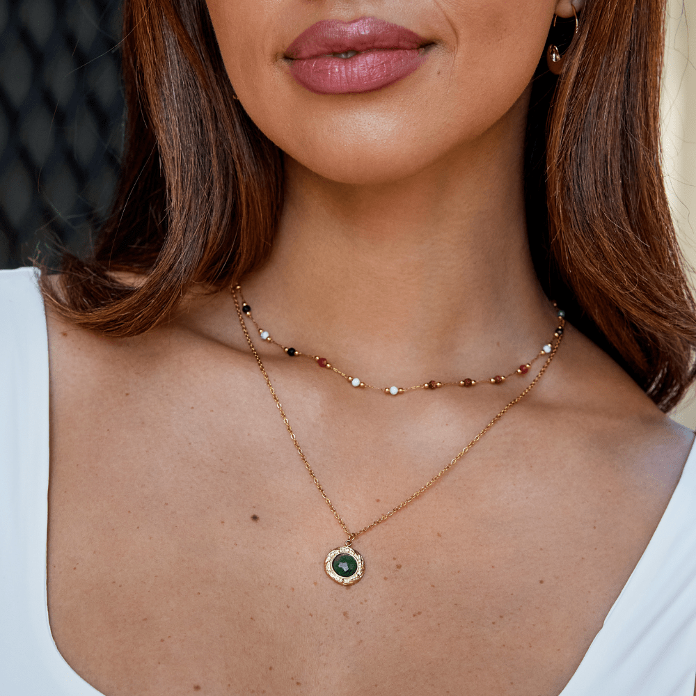 Gouden Green Aventurine Coin Ketting Secundaire afbeelding