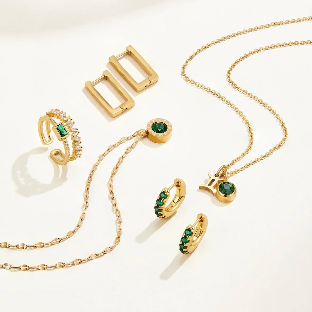 Rosé Gouden Groene Kristallen Athena Ketting
