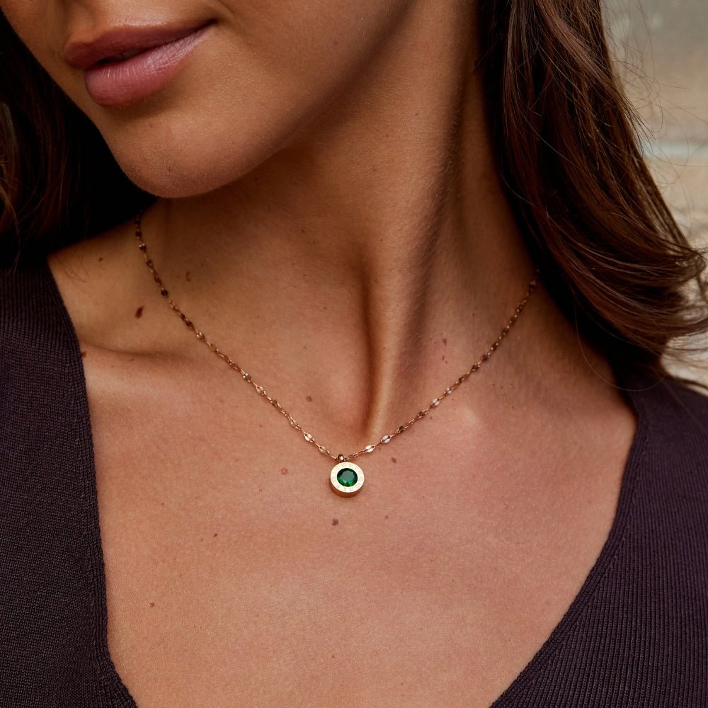 Rosé Gouden Groene Kristallen Athena Ketting