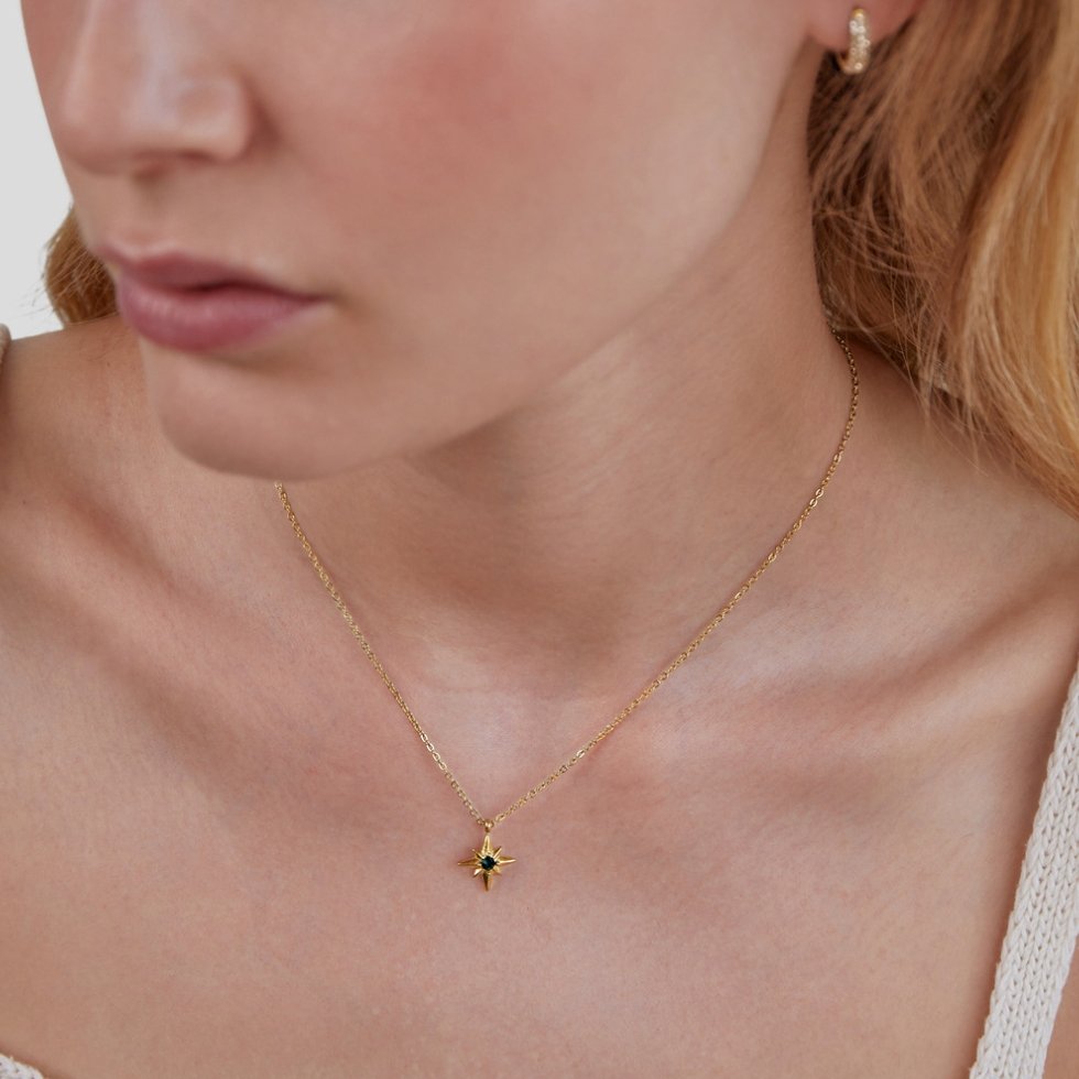 Gouden Guiding Star Emerald Kristallen Ketting