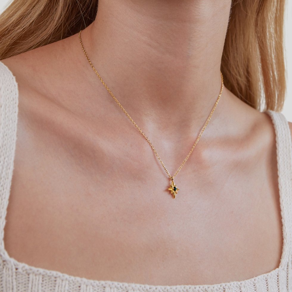Gouden Guiding Star Emerald Kristallen Ketting