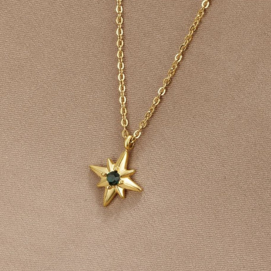 Gouden Guiding Star Emerald Kristallen Ketting
