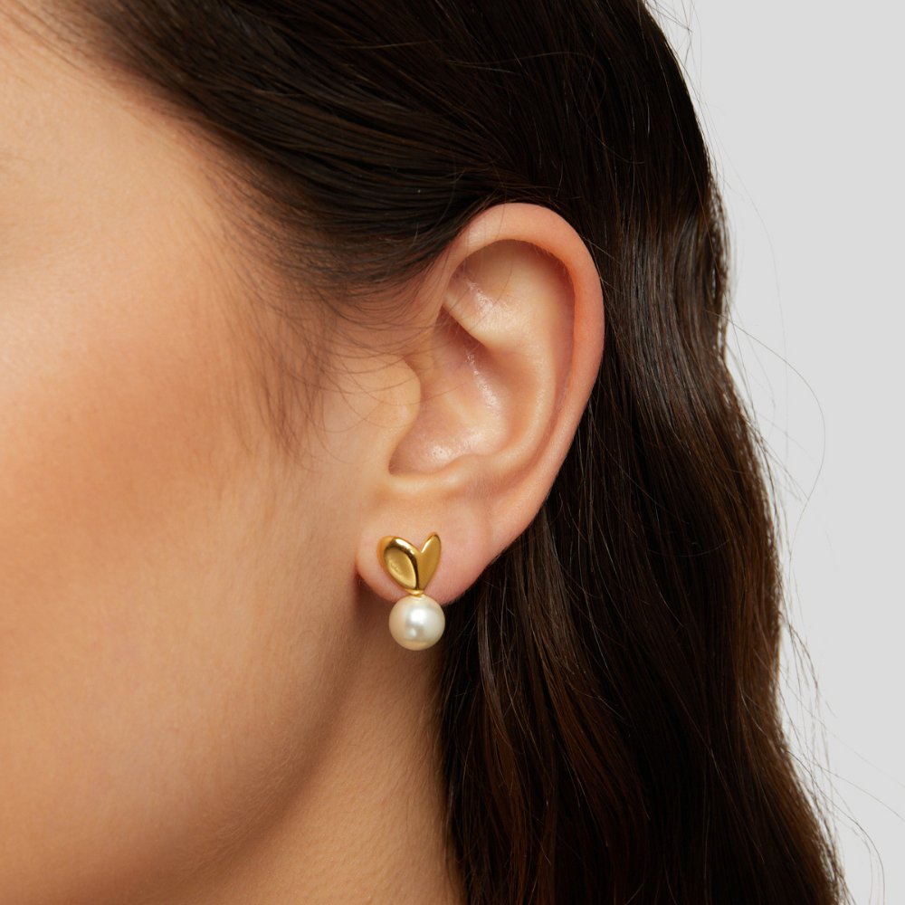 Gouden Hart & Parel Oorbellen Secundaire afbeelding