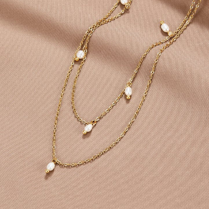 Kayla Parel Drop Gelaagde Ketting