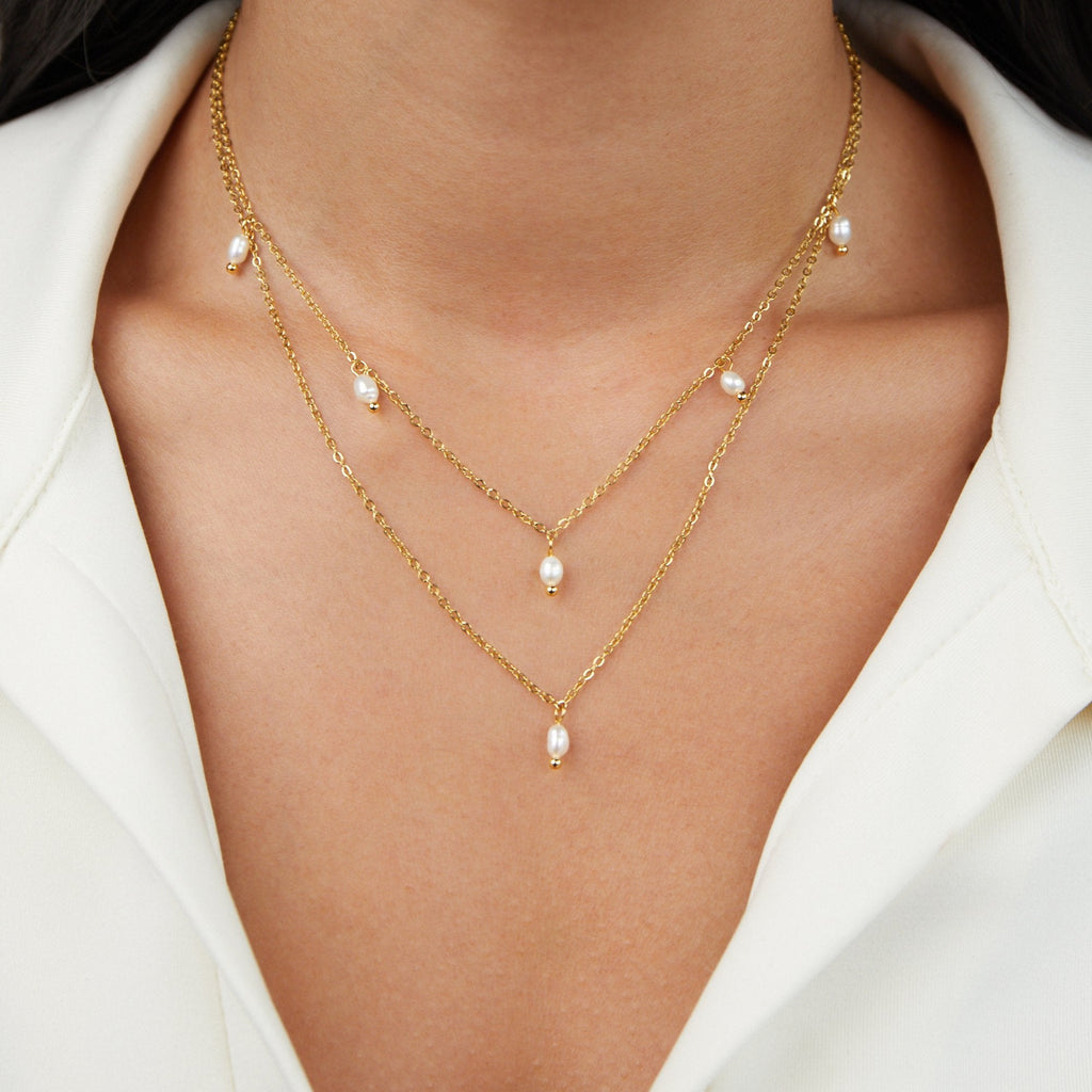 Kayla Parel Drop Gelaagde Ketting