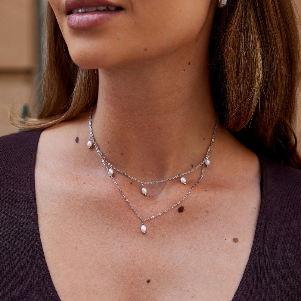 Kayla Parel Drop Gelaagde Zilveren Ketting Secundaire afbeelding