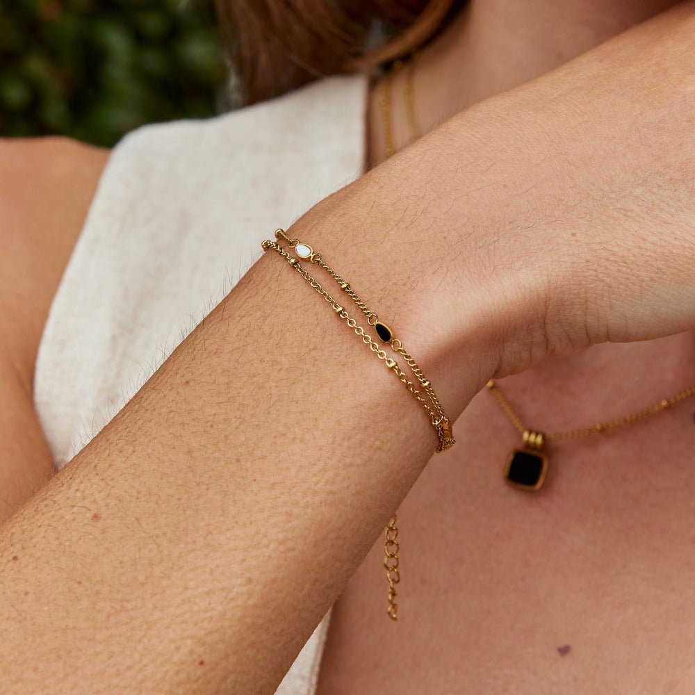 Gelaagde Black & White Stone Armband