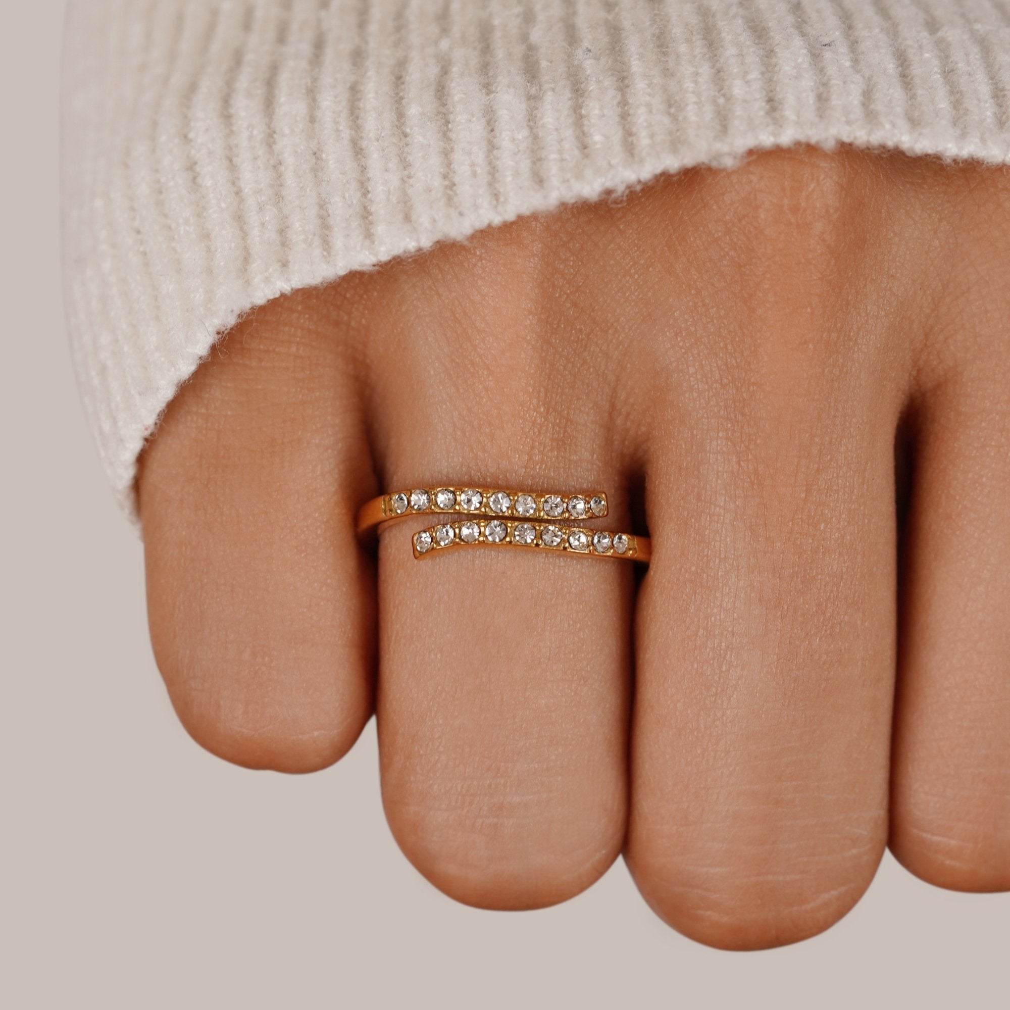 Gelaagde Gouden & Kristallen Wikkel Ring Secundaire afbeelding